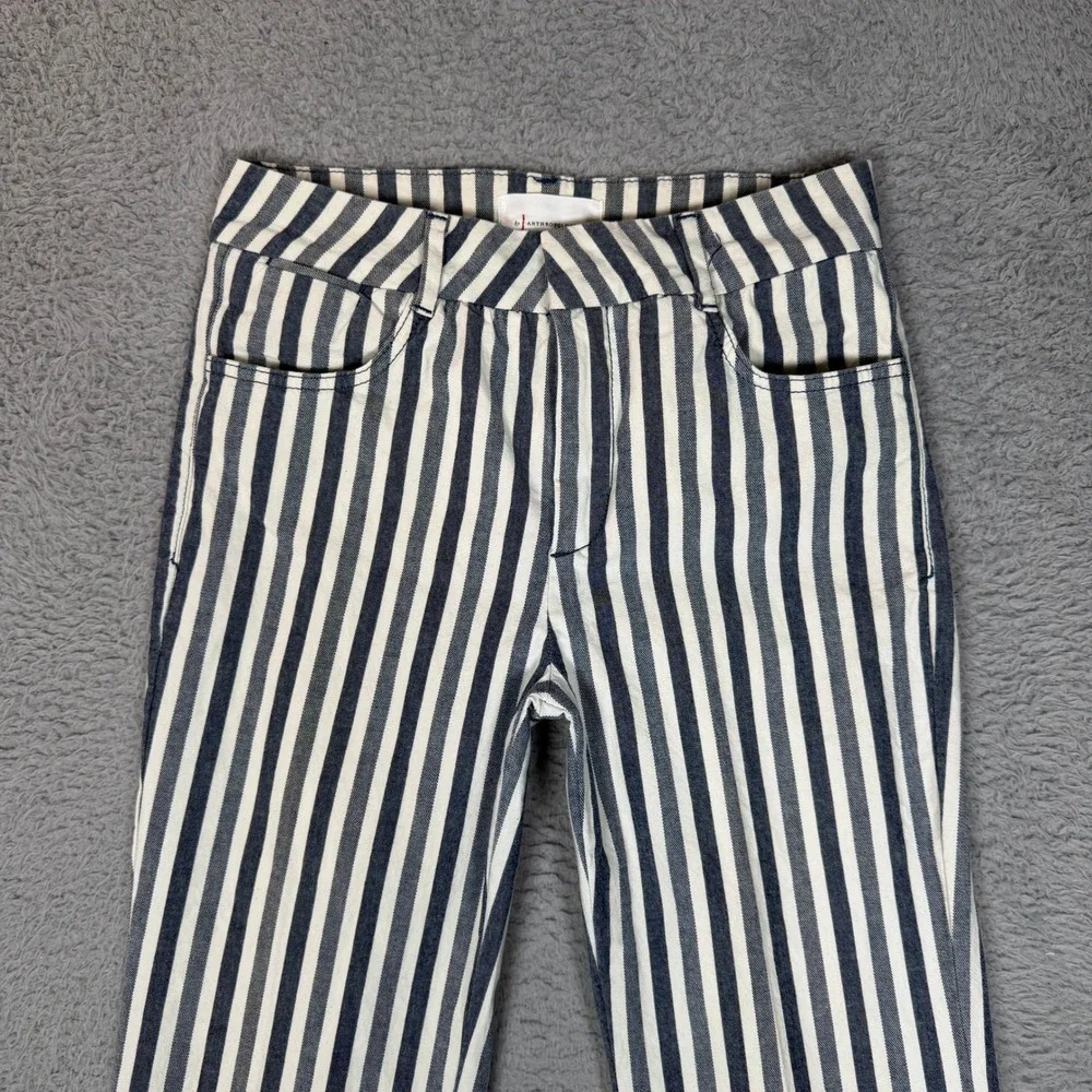 Anthropologie Blue White Vertical Stripe High Rise Straight Leg Pants Size 26